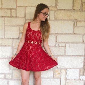 Red + Nude Lace Socialite Dress